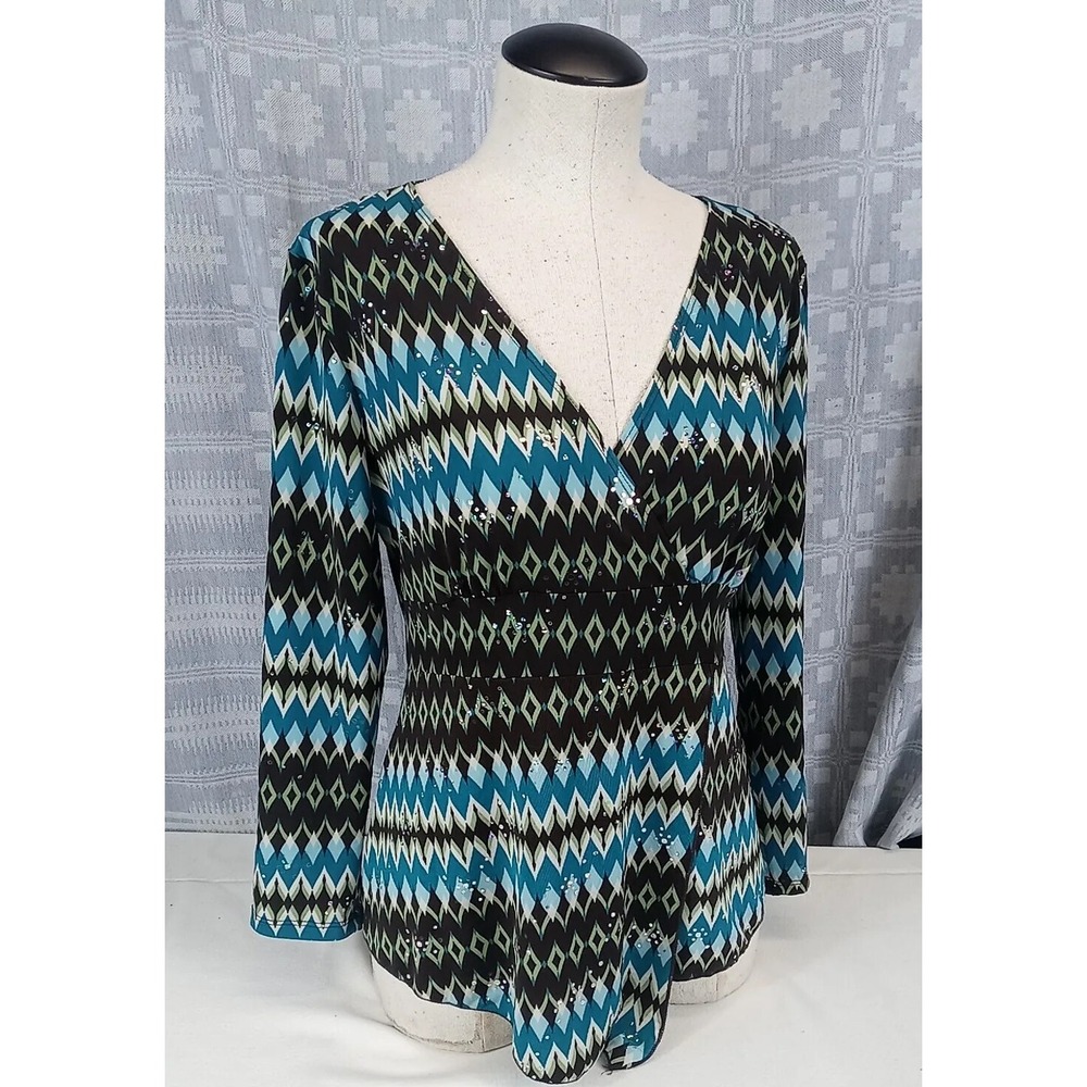 VTG Susan Lawrence Blouse Colorful Sequins‎ Top Womens Size Medium V-Neck Blouse